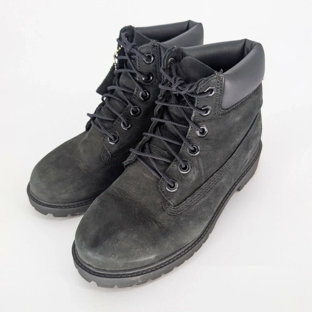 Timberland 6 Inch‎ Premium Waterproof Boot Boys 4 Black Nubuck 12907 Leather Lug